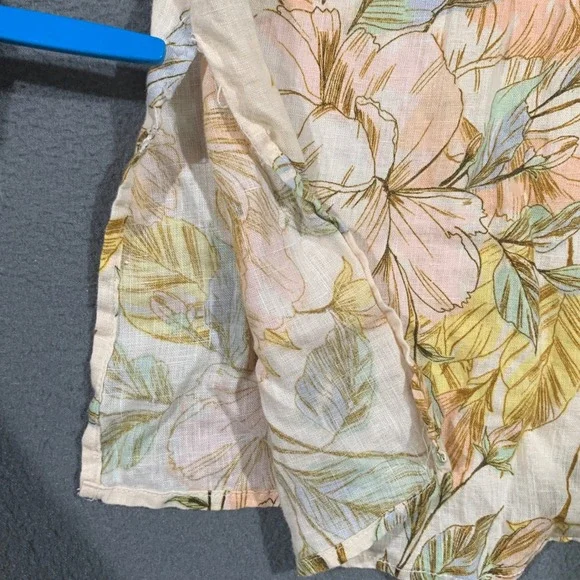 Nicole Miller New York 100% Linen Floral Button Up Tunic Blouse Cream Pink 1X - Picture 5 of 6